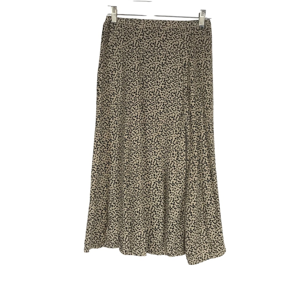 American Eagle Leopard Print Midi Skirt Tan Black Animal Print Side Slit XS/TP
